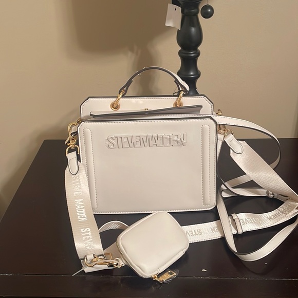 NWT STEVE MADDEN BEVELYN SATCHEL CROSSBODY BAG W AIR POD CASE vanilla white - Picture 1 of 5